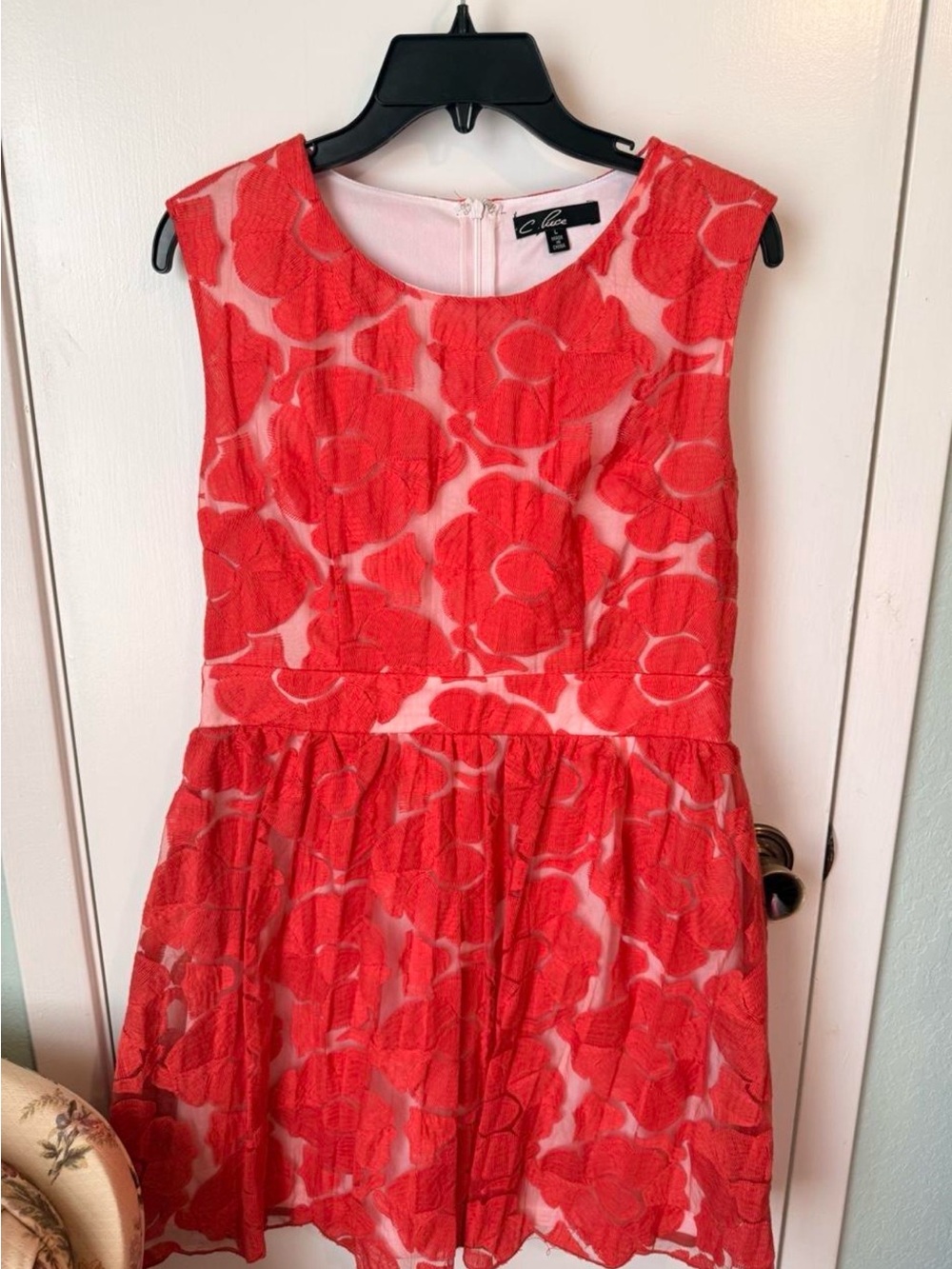 Red Floral Lace Dress